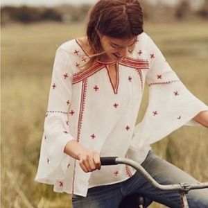 Anthropologie Flowy Embroidered Long Sleeve Shirt